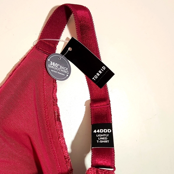 ❤NWT VINTAGE TORRID T-SHIRT - LIGHTLY LINED - FUSCHIA LACE - BACK SMOOTHING BRA - Picture 6 of 11
